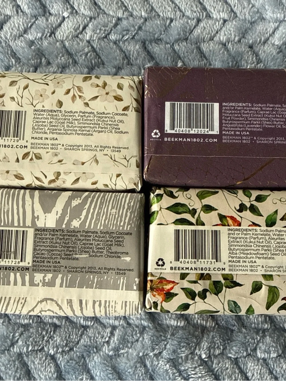 Beekman 1802 Goat Milk Soap Set — Cream, Purple, Beige, Green